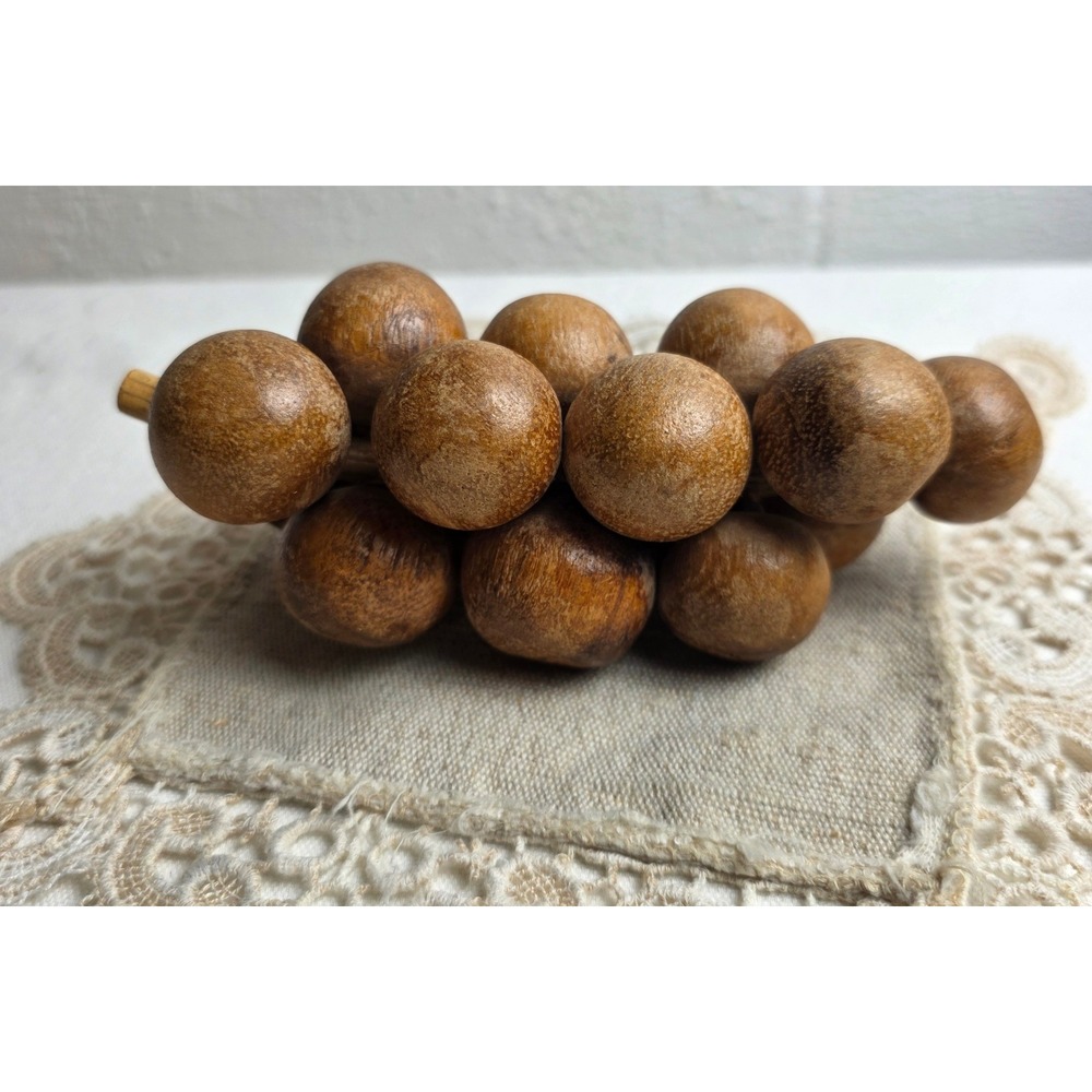 Vintage Hand Carved Wooden Grape Cluster Decorative Fruit Rustic Brown MCM Decor